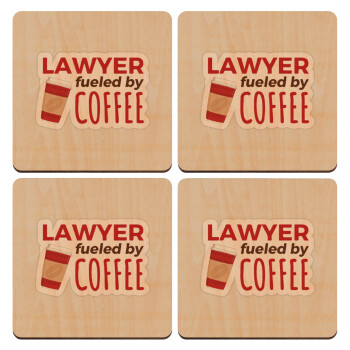 Lawyer fueled by coffee, ΣΕΤ x4 Σουβέρ ξύλινα τετράγωνα plywood (9cm)