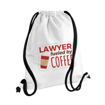 Lawyer fueled by coffee, Τσάντα πλάτης πουγκί GYMBAG λευκή, με τσέπη (40x48cm) & χονδρά κορδόνια