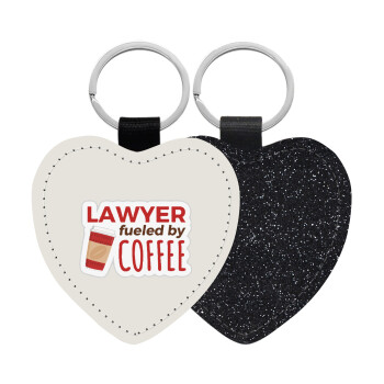 Lawyer fueled by coffee, Μπρελόκ PU δερμάτινο glitter καρδιά ΜΑΥΡΟ