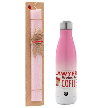 Lawyer fueled by coffee, Πασχαλινό Σετ, Μεταλλικό παγούρι θερμός Ροζ/Λευκό (Stainless steel), διπλού τοιχώματος, 500ml & πασχαλινή λαμπάδα αρωματική πλακέ (30cm) (ΡΟΖ)