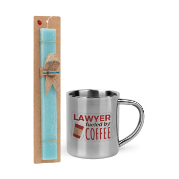 Lawyer fueled by coffee, Easter Set, metallic thermal cup (300ml) & aromatic flat Easter candle (30cm) (TURQUOISE)