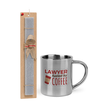 Lawyer fueled by coffee, Πασχαλινό Σετ, μεταλλική κούπα θερμό (300ml) & πασχαλινή λαμπάδα αρωματική πλακέ (30cm) (ΓΚΡΙ)