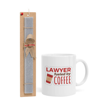 Lawyer fueled by coffee, Πασχαλινό Σετ, Κούπα κεραμική (330ml) & πασχαλινή λαμπάδα αρωματική πλακέ (30cm) (ΓΚΡΙ)