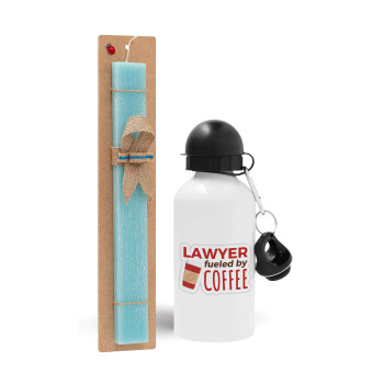 Lawyer fueled by coffee, Πασχαλινό Σετ, παγούρι μεταλλικό αλουμινίου (500ml) & λαμπάδα αρωματική πλακέ (30cm) (ΤΙΡΚΟΥΑΖ)