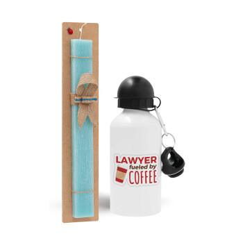 Lawyer fueled by coffee, Easter Set, metallic aluminum water bottle (500ml) & scented flat candle (30cm) (TURQUOISE)