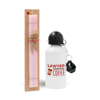 Lawyer fueled by coffee, Πασχαλινό Σετ, παγούρι μεταλλικό αλουμινίου (500ml) & πασχαλινή λαμπάδα αρωματική πλακέ (30cm) (ΡΟΖ)