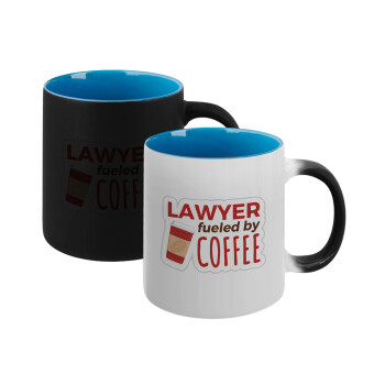 Lawyer fueled by coffee, Κούπα Μαγική εσωτερικό μπλε, κεραμική 330ml που αλλάζει χρώμα με το ζεστό ρόφημα (1 τεμάχιο)