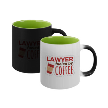 Lawyer fueled by coffee, Κούπα Μαγική εσωτερικό πράσινο, κεραμική 330ml που αλλάζει χρώμα με το ζεστό ρόφημα