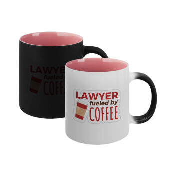 Lawyer fueled by coffee, Κούπα Μαγική εσωτερικό ΡΟΖ, κεραμική 330ml που αλλάζει χρώμα με το ζεστό ρόφημα (1 τεμάχιο)