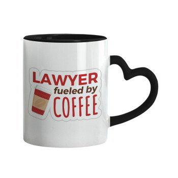 Lawyer fueled by coffee, Κούπα καρδιά χερούλι μαύρη, κεραμική, 330ml