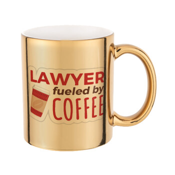 Lawyer fueled by coffee, Κούπα κεραμική, χρυσή καθρέπτης, 330ml