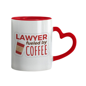 Lawyer fueled by coffee, Κούπα καρδιά χερούλι κόκκινη, κεραμική, 330ml