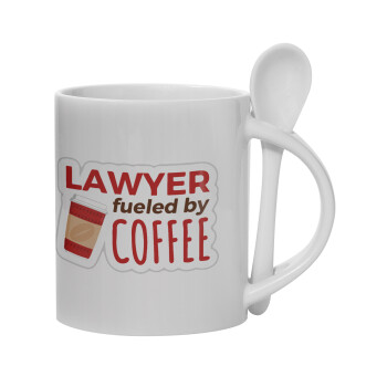 Lawyer fueled by coffee, Ceramic coffee mug with Spoon, 330ml (1pcs)