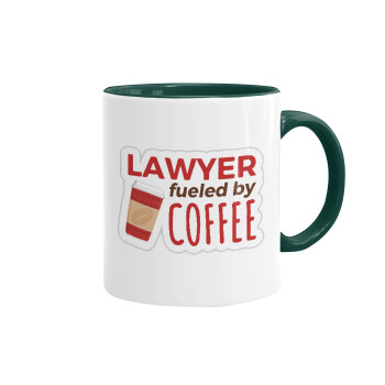 Lawyer fueled by coffee, Κούπα χρωματιστή πράσινη, κεραμική, 330ml