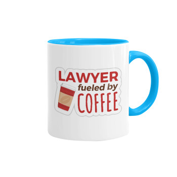 Lawyer fueled by coffee, Κούπα χρωματιστή γαλάζια, κεραμική, 330ml