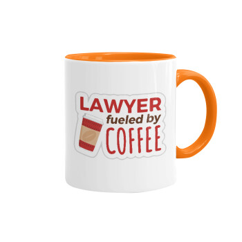 Lawyer fueled by coffee, Κούπα χρωματιστή πορτοκαλί, κεραμική, 330ml