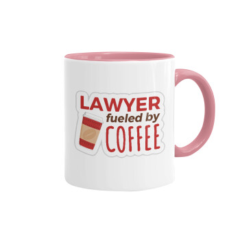 Lawyer fueled by coffee, Κούπα χρωματιστή ροζ, κεραμική, 330ml