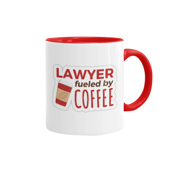 Lawyer fueled by coffee, Κούπα χρωματιστή κόκκινη, κεραμική, 330ml