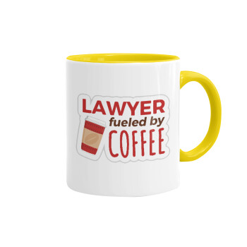 Lawyer fueled by coffee, Κούπα χρωματιστή κίτρινη, κεραμική, 330ml