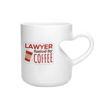 Lawyer fueled by coffee, Κούπα καρδιά λευκή, κεραμική, 330ml