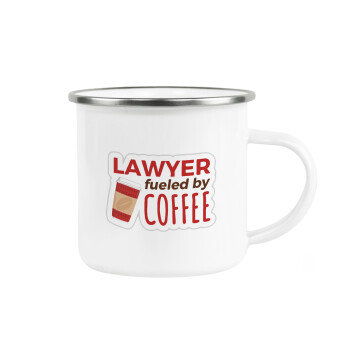 Lawyer fueled by coffee, Metallic enamel cup white 360ml