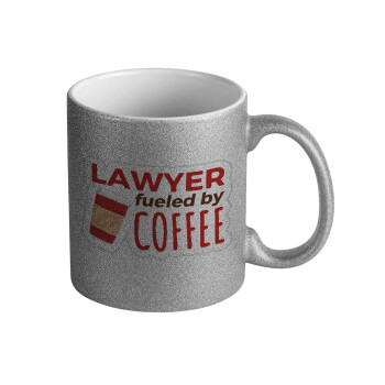 Lawyer fueled by coffee, Κούπα Ασημένια Glitter που γυαλίζει, κεραμική, 330ml