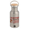 Stainless steel metallic thermos flask, silver with a bamboo lid, double-walled, 350ml.