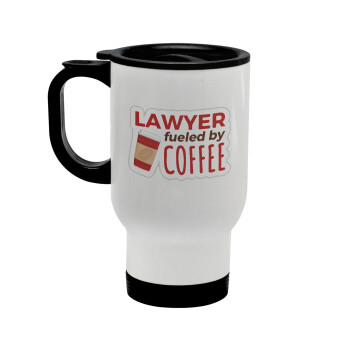 Lawyer fueled by coffee, Κούπα ταξιδιού ανοξείδωτη με καπάκι, διπλού τοιχώματος (θερμό) λευκή 450ml