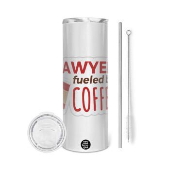 Lawyer fueled by coffee, Eco friendly stainless steel tumbler 600ml, with metal straw & cleaning brush