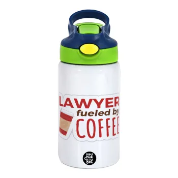 Lawyer fueled by coffee, Children's hot water bottle, stainless steel, with safety straw, green, blue (350ml)