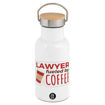 Lawyer fueled by coffee, Μεταλλικό παγούρι θερμός (Stainless steel) Λευκό με ξύλινο καπακι (bamboo), διπλού τοιχώματος, 350ml