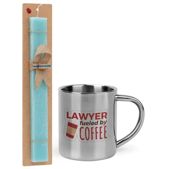 Lawyer fueled by coffee, Easter Set, metallic thermal cup (300ml) & aromatic flat Easter candle (30cm) (TURQUOISE)