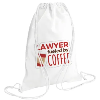 Lawyer fueled by coffee, Τσάντα πλάτης πουγκί GYMBAG λευκή (28x40cm)
