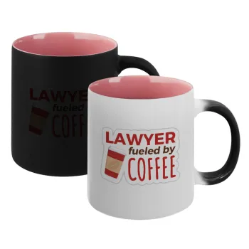 Lawyer fueled by coffee, Κούπα Μαγική εσωτερικό ΡΟΖ, κεραμική 330ml που αλλάζει χρώμα με το ζεστό ρόφημα
