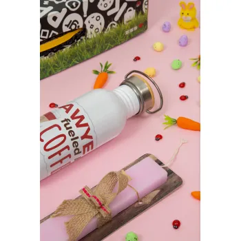 Lawyer fueled by coffee, Πασχαλινή Λαμπάδα με παγούρι μεταλλικό (620ml, stainless steel) & κερί αρωματικό πλακέ (30cm) (ΡΟΖ)