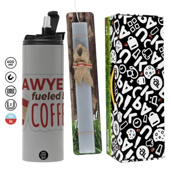 Lawyer fueled by coffee, Πασχαλινή Λαμπάδα με Travel Tumbler θερμό (600ml, BPA free) & κερί αρωματικό πλακέ (30cm) (ΓΚΡΙ)