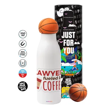 Lawyer fueled by coffee, Μπάλα μπάσκετ μεταλλικό παγούρι θερμός, διπλού τοιχώματος, 550ml