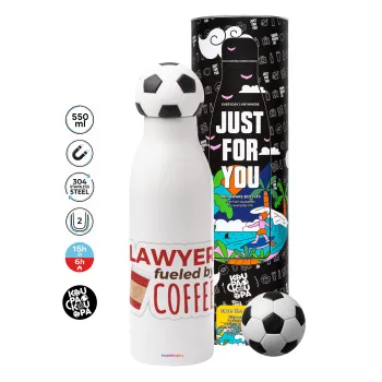 Lawyer fueled by coffee, Μπάλα ποδοσφαίρου μεταλλικό παγούρι θερμός, διπλού τοιχώματος, 550ml