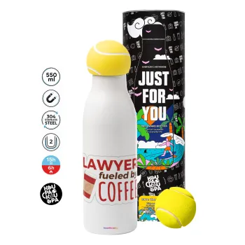 Lawyer fueled by coffee, Μπάλα τένις μεταλλικό παγούρι θερμός, διπλού τοιχώματος, 550ml