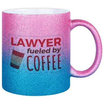 Lawyer fueled by coffee, Κούπα Χρυσή/Μπλε Glitter, κεραμική, 330ml