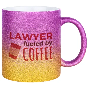 Lawyer fueled by coffee, Κούπα Χρυσή/Ροζ Glitter, κεραμική, 330ml