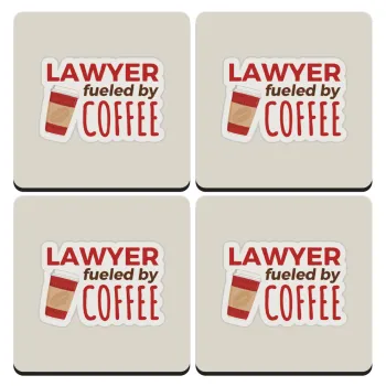 Lawyer fueled by coffee, ΣΕΤ 4 Σουβέρ ξύλινα τετράγωνα (9cm)