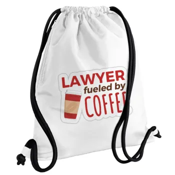 Lawyer fueled by coffee, Backpack pouch GYMBAG white, with pocket (40x48cm) & thick cords