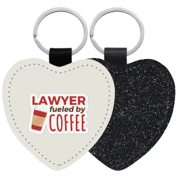 Lawyer fueled by coffee, Μπρελόκ PU δερμάτινο glitter καρδιά ΜΑΥΡΟ