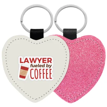Lawyer fueled by coffee, Μπρελόκ PU δερμάτινο glitter καρδιά ΡΟΖ