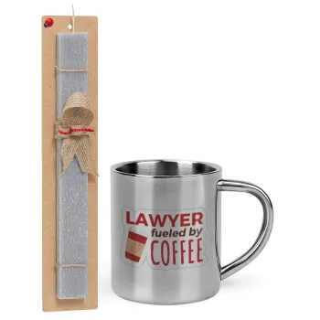 Lawyer fueled by coffee, Πασχαλινή Λαμπάδα με μεταλλική κούπα θερμό (300ml) & κερί αρωματικό πλακέ (30cm) (ΓΚΡΙ)