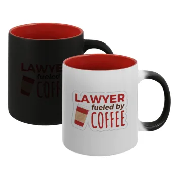 Lawyer fueled by coffee, Κούπα Μαγική εσωτερικό κόκκινο, κεραμική, 330ml που αλλάζει χρώμα με το ζεστό ρόφημα
