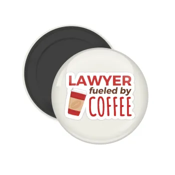 Lawyer fueled by coffee, Μαγνητάκι ψυγείου στρογγυλό διάστασης 5cm