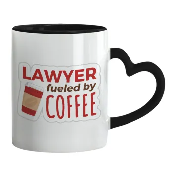 Lawyer fueled by coffee, Κούπα καρδιά χερούλι μαύρη, κεραμική, 330ml