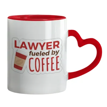Lawyer fueled by coffee, Mug heart red handle, ceramic, 330ml